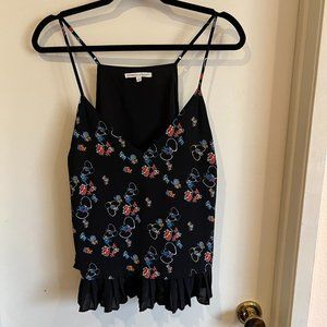 Rebecca Minkoff Tank Top Size Large Floral Black Pleated Hem Sleeveless Casual